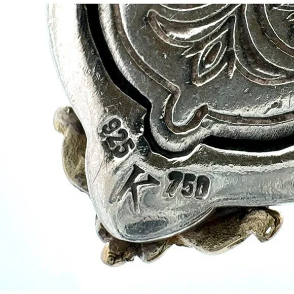 Designer Konstantino 925 Sterling Silver 18k Gold Mother of Pearl Cross Pendant - Picture 10 of 12